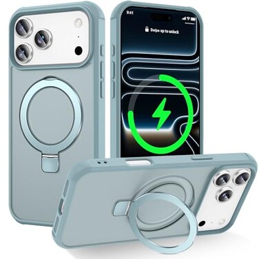CHAOFEnG Magnetic Compatible with iPhone 17 Pro Case with Stand Military Grade Drop TestedCompatible with Magnet Ring Translucent Slim Hard Back Soft Edge Teal Green
