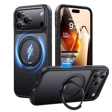ohbox iPhone 17 Pro Max Case with Stand Strong Magnetic i Phone 17 Pro Max Case Compatible with MagSafe Drop Protection 17 Pro Max Cover Slim Translucent Matte Phone Case for iPhone 17 Pro Max