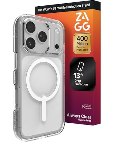 ZAGG Crystal Palace Case for iPhone 17 Pro Clear Drop Protection 13ft4m ClearGuard AntiYellowing ScratchResistant MagSafe Wireless Charging Compatible