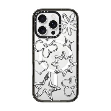 CASETiFY Impact Case for iPhone 16 Pro Slim 82 ft 4X Military Grade Drop ProtectionCompatible with Magsafe Chrome Doodles Clear Black