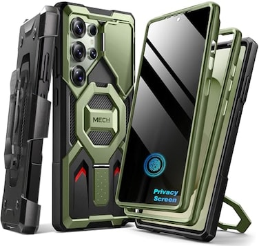 TONGATE Magnetic Stand for Samsung Galaxy S25 Ultra Case with Privacy Screen Protector Compatible with Magsafe Military Drop Protection S25 Ultra Case with Camera Cover Belt Clip Green Privacy