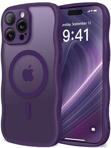 CAPRARO Cute for iPhone 14 Pro Case Compatible with MagSafe Curly Wave Edge Full Camera Protection 14 FT Drop Protection Magnetic Phone Case for 14 Pro 61 Inch Deep Purple