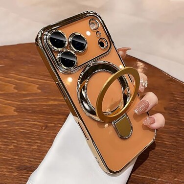 LXK Magnetic Invisible Stand for iPhone 17 Pro Max Case 69 Compatible with MagSafe MilitaryGrade Protection with Camera Protector Clear ScratchResistant Back Cover for 17 ProMax Gold