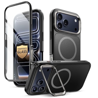 i-Blason iBlason AllinOne for iPhone 17 Pro Case MagSafe with Stand 360 FullBody with Builtin 9H Glass Screen Protector Camera Control Ring Kickstand MilitaryGrade Heavy Duty Protection Black