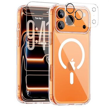 Saiuxiu for iPhone 17 Pro Max Case Compatible with MagSafe Magnetic Slim Cover AntiYellowing Shockproof Full Camera Protection Includes Screen Lens Protectors Clear Protective Case