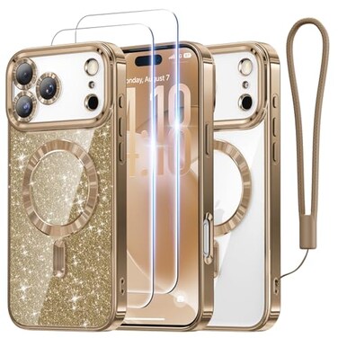 Meifigno Designed for iPhone 17 Pro Max Case 69 Glitter Card Wrist Strap Compatible with MagSafe 2X HD Screen Protectors Surround Raised Lens Protection for 17 ProMax Case Desert Titanium