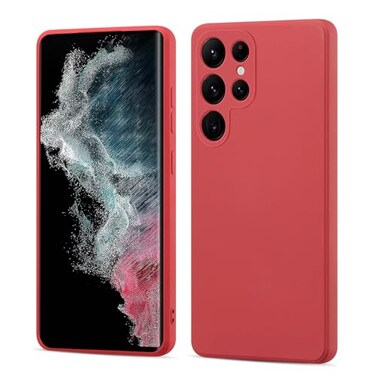 UEEBAI Case for Samsung Galaxy S23 Ultra 5G Slim Liquid Silicone Case Shockproof Full Body Protection Phone Case with AntiScratch Microfiber Ultra Slim Soft Rubber Cover Cute Bumper Wein Red
