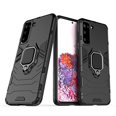 MaiJin Compatible with Samsung Galaxy S21 4G Galaxy S21 5G Case Metal Ring Grip Kickstand Shockproof Hard Bumper Works with Magnetic Car Mount Dual Layer Rugged Cover Black