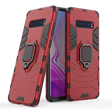 MaiJin LuluMain Compatible with Galaxy S10 Case Metal Ring Grip Kickstand Shockproof Hard Bumper Works with Magnetic Car Mount Dual Layer Rugged Cover for Samsung Galaxy S10 Plus Red