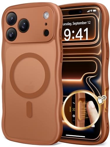 CAPRARO Magnetic for iPhone 17 Pro Case for Women Girls Upgraded Full Camera Protection Compatible with MagSafe Cute Wave Translucent Matte Phone Case for iPhone 17 Pro Dark Orange