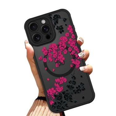 OOK Case for iPhone 16 Pro Max 69 Compatible with MagSafe Floral Flowers Design Translucent Phone Cover Soft TPU Hard PC AntiScratch Shockproof Magnetic Cute Case for Women Hot Pink