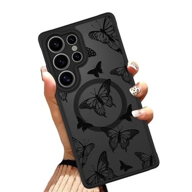 OOK Case Fit for Samsung Galaxy S25 Ultra 69 Inch Wireless Charging Compatible Black Butterfly Design Translucent Phone Cover Soft TPU Hard PC AntiScratch Shockproof Magnetic Case for Women