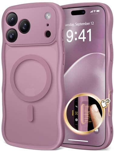 CAPRARO Magnetic for iPhone 17 Pro Case for Women Girls Upgraded Full Camera Protection Compatible with MagSafe Cute Wave Translucent Matte Phone Case for iPhone 17 Pro Black Currant