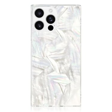 Flaunt Official Square Protective Case Compatible with iPhone 16 Pro Max Compatible with MagSafe Wireless Charging DropTested Shockproof Geo White Mother of Pearl