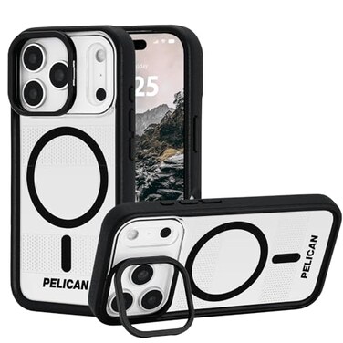 Pelican Protector iPhone 17 Pro Max Case wCamera Stand MagSafe Compatible Rugged Magnetic Phone Case w 16ft MilitaryGrade Drop Protection Heavy Duty Phone Cover for iPhone 17 Pro Max Clear