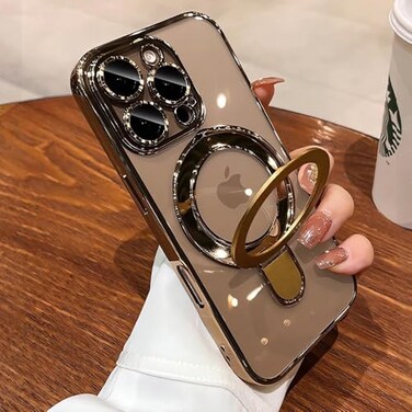 QSIETSPY Magnetic Case for iPhone 13 Pro Max with Invisible Stand Military Drop ProtectionCompatible with MagSafe Full Camera Protection Clear Soft TPU for iPhone 13 ProMax Case 67 InchesGold