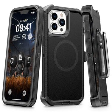 TUTUKII for iPhone 13 Pro Max 12 Pro Max Case with Belt Clip Holster AntiShock AntiSlip Compatible with MagSafe 3Layer Drop Protection Heavy Duty Magnetic Phone Case Cover 67 Black