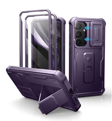 Dexnor for Samsung Galaxy S25 Plus Case with Builtin Slide Camera Cover Screen Protector KickstandHeavyDuty Shockproof Rugged Case FullBody Bumper Cover for Galaxy S25 Plus2025Phantom Purple