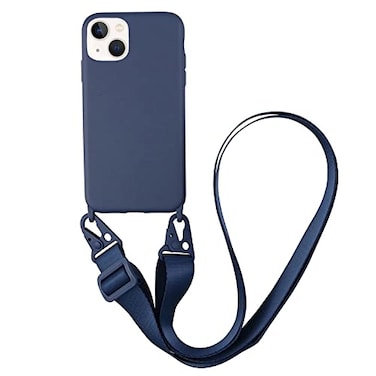 CQUUKOI Compatible with iPhone 13Crossbody Phone Case with Lanyard Cute Soft Silicone Case with Adjustable Shoulder Strap Shockproof Protector Compatible with Women Girls Brick Blue