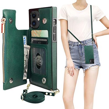 Bocasal Crossbody Wallet Case for iPhone 1212 Pro with Card HolderZipper Card Slot Protector Shockproof Purse Cover with Removable Cross Body Strap 61 InchGreen