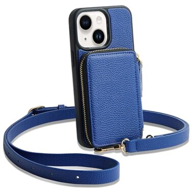 ZVE for iPhone 13 Wallet Case Crossbody with RFID Blocking Card Holder Wrist Strap Purse for Women Compatible with iPhone 1361 inch Navy Blue