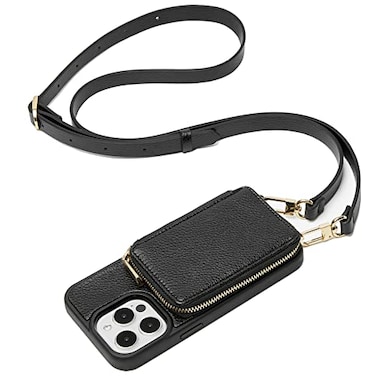 ZVE for iPhone 13 Pro Wallet Case Zipper Crossbody Phone Case with RFID Blocking Card Holder Wrist Strap Purse Cover for Women Compatible with iPhone 13 Pro 61 inch 2021 Black