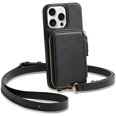 ZVE for iPhone 14 Pro Max Wallet Case Crossbody Card Holder Zipper Phone Cover for Women RFID Blocking Wrist Strap for iPhone 14 Pro Max 67 inch 2022 Black