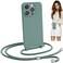 Blaspins Crossbody Lanyard Strap Case for iPhone 15 Pro HandsFree Neck Cross Body Wrist Adjustable Rope Removable Drop Protection Shockproof Silicone Case 61 inch 150 cm Strap iP15Pro Pine Green