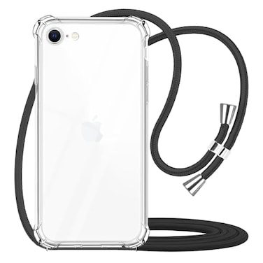 YESPURE for iPhone 78SE Clear Case Adjustable Shoulder Neck Lanyard Crossbody Strap Phone Cover Women Girls Soft Slim Shockproof Protective Mobile Case for iPhone SE 2020 iPhone SE 2022 Black