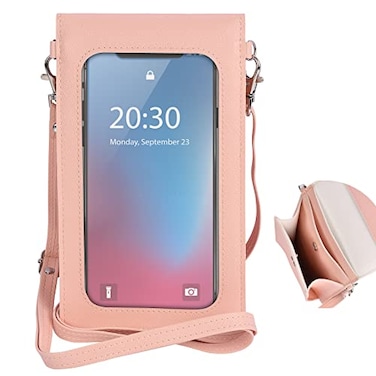 Ansxiy Pink Touchscreen Phone Purse Crossbody for WomenCellphone Crossbody with Shoulder StrapWaterproof Small Wallet Case with Transparent Window up to 67 Mobile Phone Purses Bag
