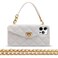 Omio for iPhone 16 Pro Max Wallet Case with Card Holder Luxury Chain Case with Long Pearl Shoulder Crossbody Lanyard Wrist Strap Soft Silicone Handbag Cover for iPhone 16 Pro Max Women Girls White