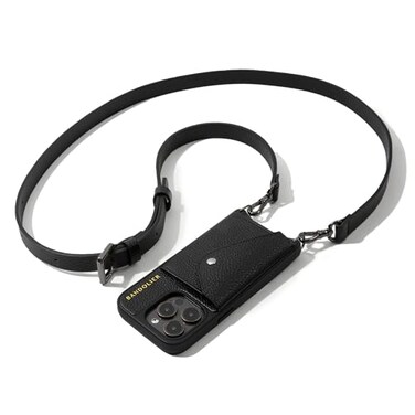 Bandolier Hailey Crossbody Wallet Phone Case for iPhone 16 Pro Max 100 Genuine Pebble Leather with Pewter Hardware Adjustable Removable Strap Expandable Flip Card Holder Black with Pewter