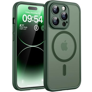 TOCOL Magnetic for iPhone 14 Pro Case Upgraded Full Camera Protection Compatible with Magsafe Drop Protection Translucent Matte Back Bumper Phone Cover 61Inch Alpine Green