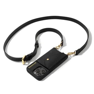 Bandolier Hailey Crossbody Wallet Phone Case for iPhone 15 Pro Max 100 Genuine Pebble Leather with Gold Hardware Adjustable Removable Strap Expandable Flip Card Holder Black with Gold