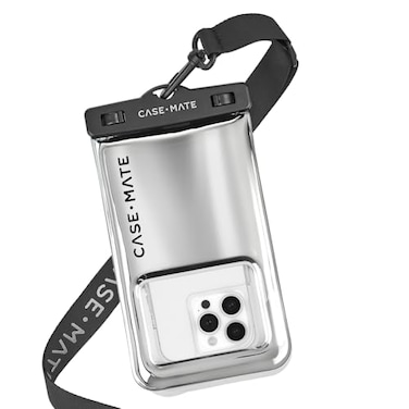 Case-Mate CaseMate IP68 Waterproof Phone Pouch Travel Beach Cruise Ship Essentials Floating Waterproof Phone Case with Crossbody Lanyard for iPhone 17 Pro Max16 Pro Max1514 13 S26S25 Silver Chrome
