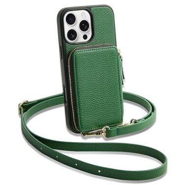 ZVE for iPhone 16 Pro Max Wallet Case Zipper Crossbody Case with Card Holder Wrist Strap Phone Purse Cover for Women for iPhone 16 Pro Max 69 Dark Green