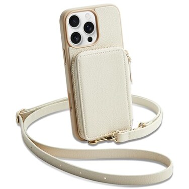 ZVE for iPhone 16 Pro Wallet Case RFID Blocking Leather Case with Card Holder Crossbody Strap for Beige iPhone 16 Pro 63