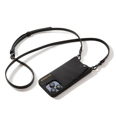 Bandolier Emma Crossbody Wallet Phone Case for iPhone 16 Pro Max 100 Genuine Pebble Leather Adjustable Removable Crossbody Strap Card Holder with Snap Closure Black with Pewter Hardware
