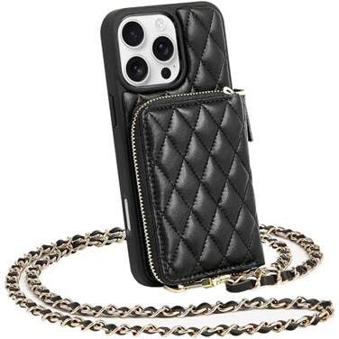 LAMEEKU Compatible with iPhone 16 Pro Case Wallet with Card HolderRFID Blocking Wrist Strap Crossbody Phone Cover for Women for iPhone 16 Pro 63 Black