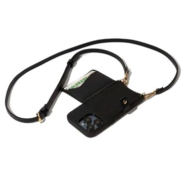 Bandolier Mila Crossbody Wallet Phone Case MagSafe Compatible for iPhone 16 Pro 100 Genuine Pebble Leather Adjustable Removable Strap Black with Gold Hardware