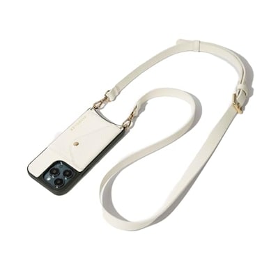 Bandolier Hailey Crossbody Wallet Phone Case for iPhone 15 Pro Max 100 Genuine Pebble Leather with Gold Hardware Adjustable Removable Strap Expandable Flip Card Holder Ivory with Gold