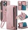 Defencase Compatible with iPhone 13 Pro Max Case Wallet with RFID Blocking Card Holder for Women Men PU Leather Magnetic Snap Flip Zipper Strap Wallet Phone Case Fit for iPhone 13 Pro Max Rose Pink