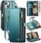 Defencase Compatible with iPhone 14 Case Wallet with RFID Blocking Card Holder for Women Men Fashion PU Leather Magnetic Snap Flip Zipper Strap Wallet Phone Case Fit for iPhone 14 61 Blue Green