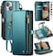 Defencase Compatible with iPhone 14 Case Wallet with RFID Blocking Card Holder for Women Men Fashion PU Leather Magnetic Snap Flip Zipper Strap Wallet Phone Case Fit for iPhone 14 61 Blue Green