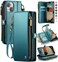 Defencase Compatible with iPhone 14 Case Wallet with RFID Blocking Card Holder for Women Men Fashion PU Leather Magnetic Snap Flip Zipper Strap Wallet Phone Case Fit for iPhone 14 61 Blue Green