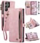Defencase Compatible with Samsung Galaxy S22 Ultra Case Wallet with RFID Blocking Card Holder for Women Men PU Leather Magnetic Snap Flip Zipper Strap Phone Case Fit for Galaxy S22 Ultra 5G Pink