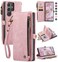 Defencase Compatible with Samsung Galaxy S22 Ultra Case Wallet with RFID Blocking Card Holder for Women Men PU Leather Magnetic Snap Flip Zipper Strap Phone Case Fit for Galaxy S22 Ultra 5G Pink