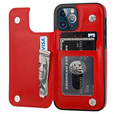 ONETOP Compatible with iPhone 12 Compatible with iPhone 12 Pro Wallet Case with Card Holder PU Leather Kickstand Card Slots Case Double Magnetic Clasp Durable Shockproof Cover 61 InchRed