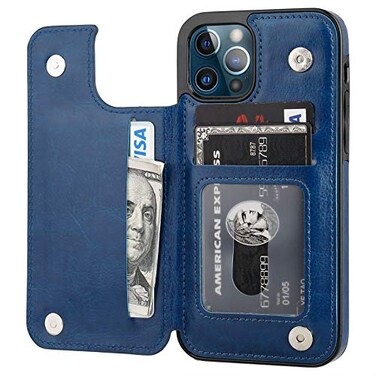 ONETOP Compatible with iPhone 12 Compatible with iPhone 12 Pro Wallet Case with Card Holder PU Leather Kickstand Card Slots Case Double Magnetic Clasp Durable Shockproof Cover 61 InchBlue