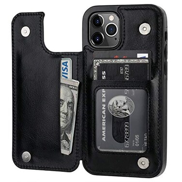 ONETOP Compatible with iPhone 12 Compatible with iPhone 12 Pro Wallet Case with Card Holder PU Leather Kickstand Card Slots Case Double Magnetic Clasp Durable Shockproof Cover 61 InchBlack
